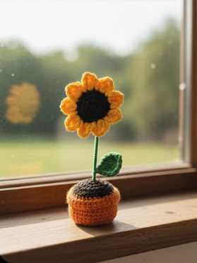 Handmade Crochet Sunflower in Pot – Mini Desk Décor