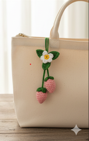 Crochet Strawberry Charm – Handmade Floral Keychain