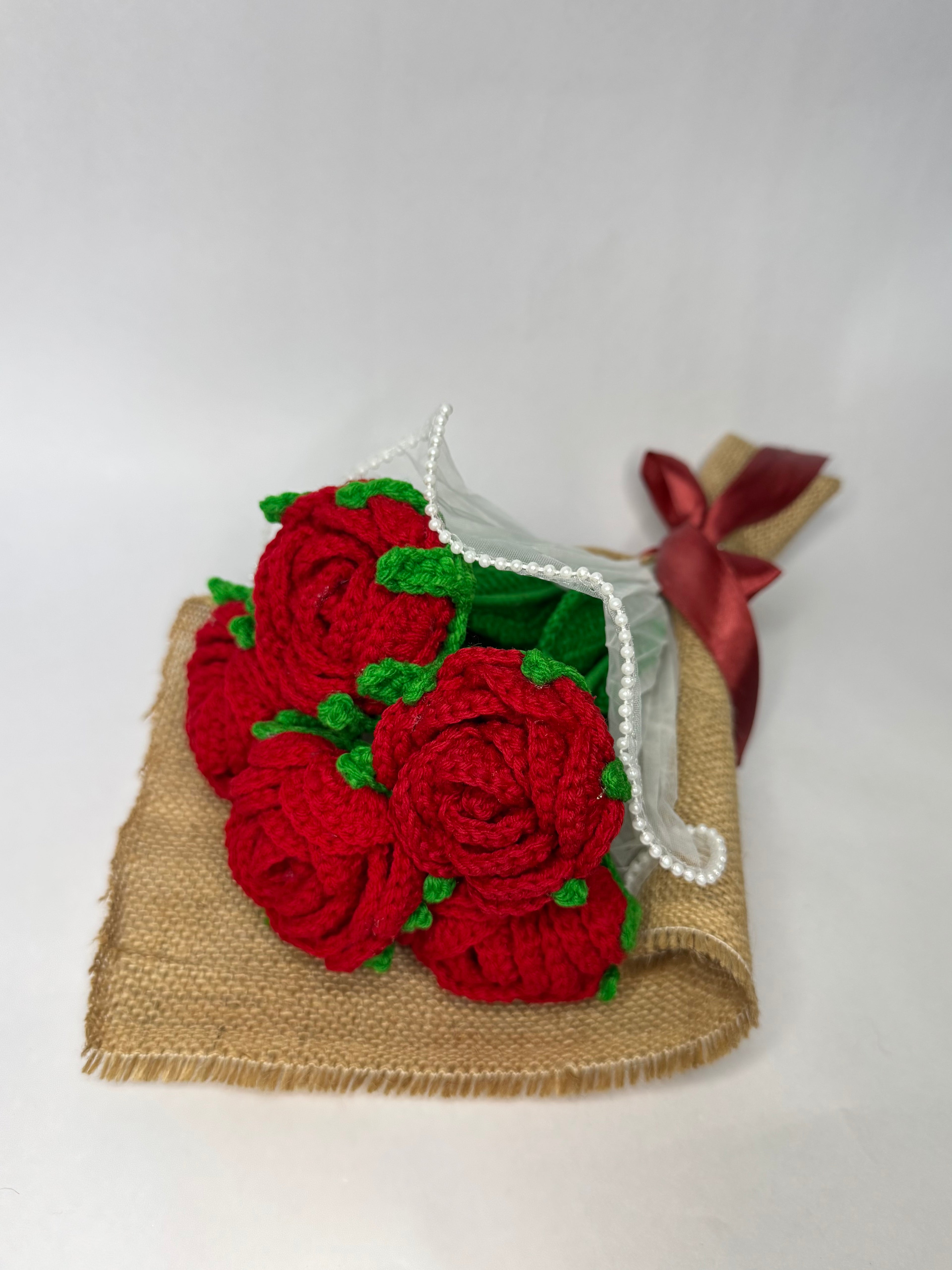 Handmade Crochet Red Rose Bouquet – Everlasting Floral Gift