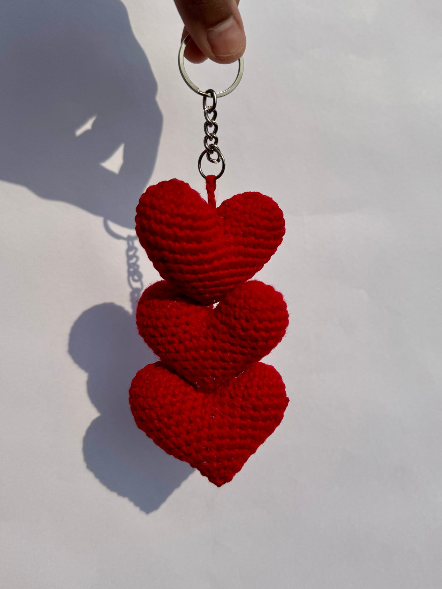 Handmade Crochet Triple Heart Keychain – Love Charm Accessory