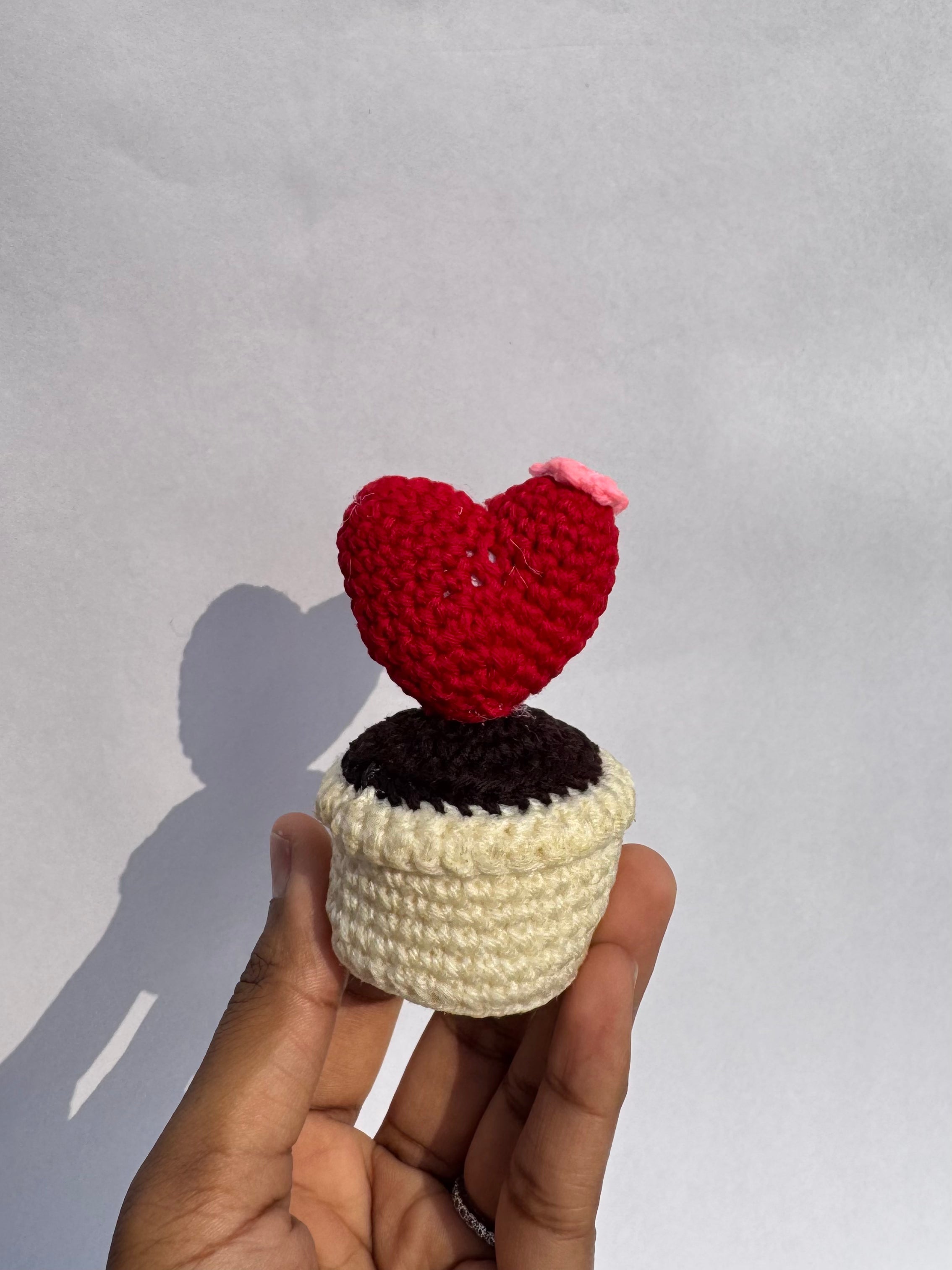 Handmade Crochet Love Pot – Heart & Flower Décor
