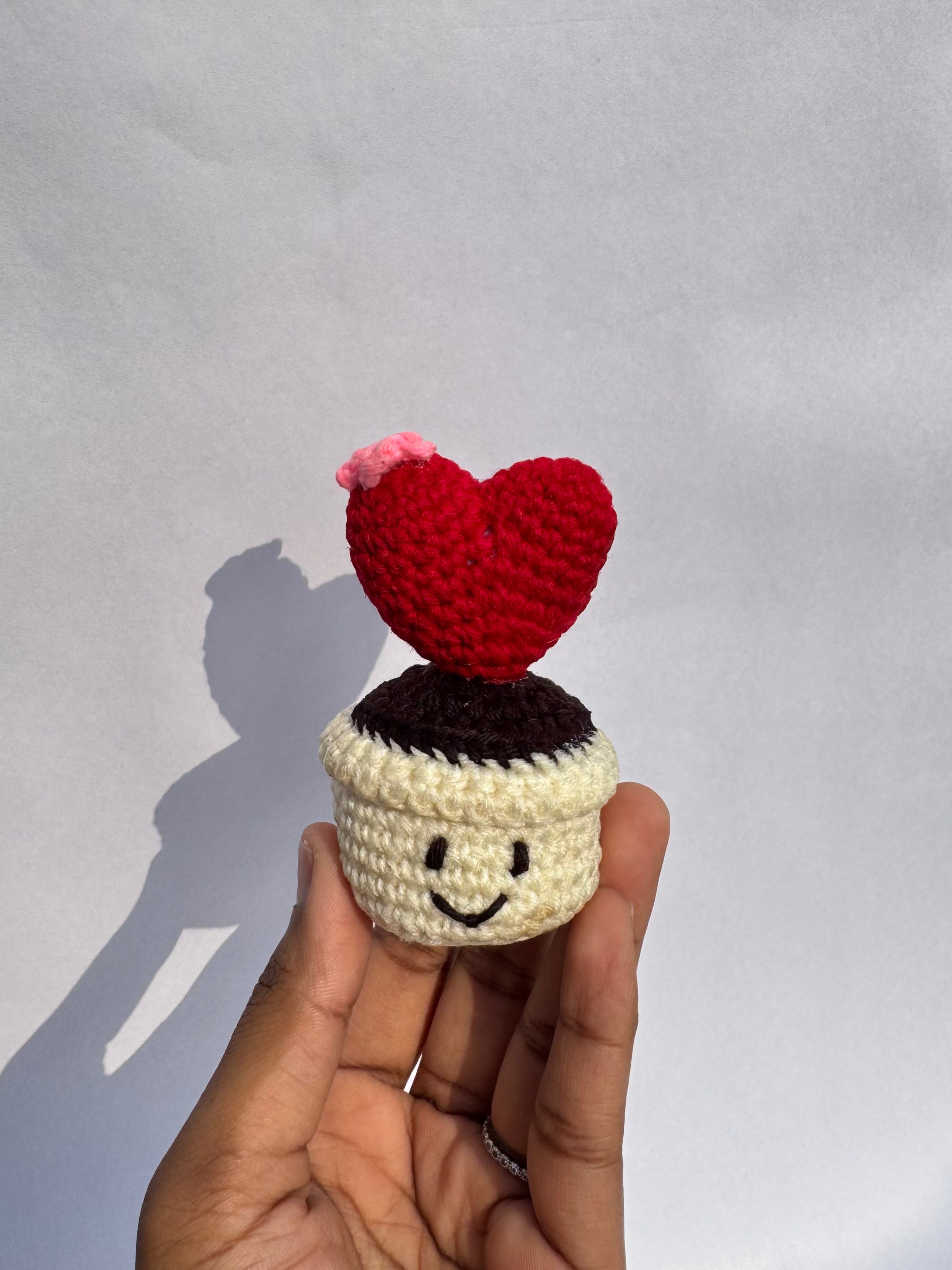 Handmade Crochet Love Pot – Heart & Flower Décor