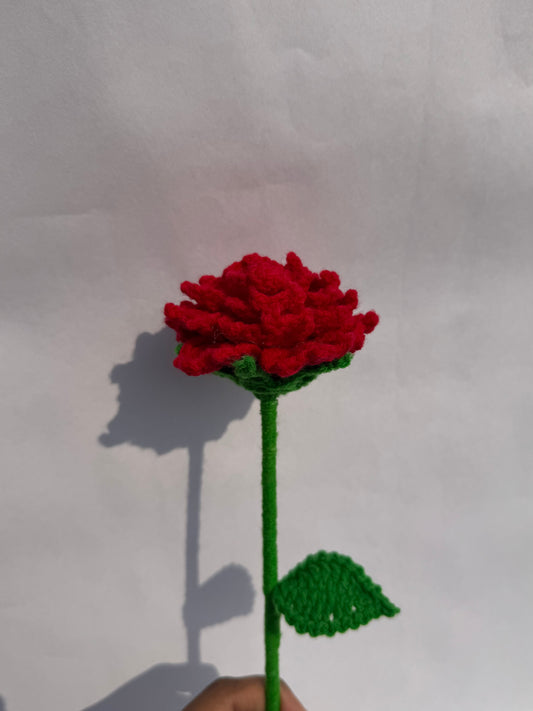 Handmade Crochet Red Rose – Everlasting Single Flower