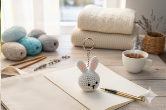Crochet Bunny Keychain – Cute Amigurumi Bag Charm & Key Holder