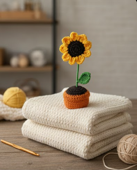 Handmade Crochet Sunflower in Pot – Mini Desk Décor